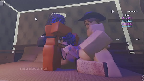 roblox slutty femboy gets face fucked and gang banged by two big cocks
